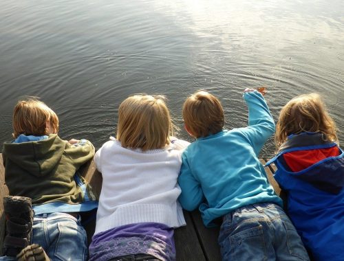 children on dock